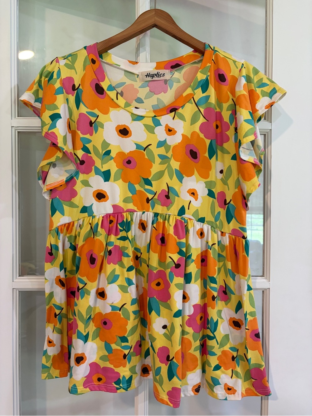 Haptics by Holly Harper Womens Floral Baby Doll Top Colorful 70s Retro Hippie
